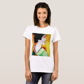 Japanse Geisha met groene kimono originele kunst T-shirt (Voorkant volledig)