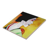 Japanse Geisha met groene kimono originele kunst Tegeltje (Zijkant)