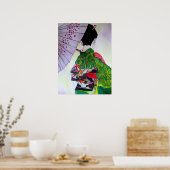 Japanse Geisha met kimono en paarse paraplu Poster (Keuken)
