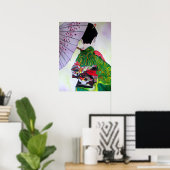 Japanse Geisha met kimono en paarse paraplu Poster (Thuiskantoor)