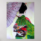 Japanse Geisha met kimono en paarse paraplu Poster (Voorkant)