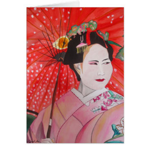 Japanse Geisha met rode paraplu originele kunst