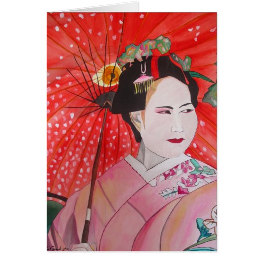 Japanse Geisha met rode paraplu originele kunst (Voorkant)