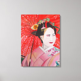 Japanse Geisha met rode paraplu originele kunst Canvas Afdruk