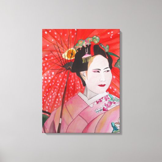 Japanse Geisha met rode paraplu originele kunst Canvas Afdruk (Voorkant)