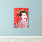 Japanse Geisha met rode paraplu originele kunst Canvas Afdruk (Insitu (Houten vloer))