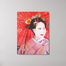 Japanse Geisha met rode paraplu originele kunst Canvas Afdruk