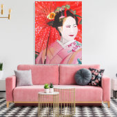 Japanse Geisha met rode paraplu originele kunst Canvas Afdruk (Insitu (Woonkamer))