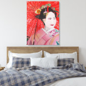 Japanse Geisha met rode paraplu originele kunst Canvas Afdruk (Insitu (Slaapkamer))