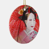 Japanse Geisha met rode paraplu originele kunst Keramisch Ornament (Rechts)