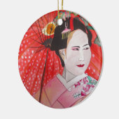 Japanse Geisha met rode paraplu originele kunst Keramisch Ornament (Links)