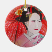Japanse Geisha met rode paraplu originele kunst Keramisch Ornament (Achterkant)