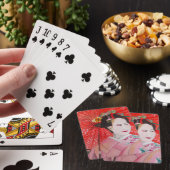 Japanse Geisha met rode paraplu originele kunst Pokerkaarten (Insitu)
