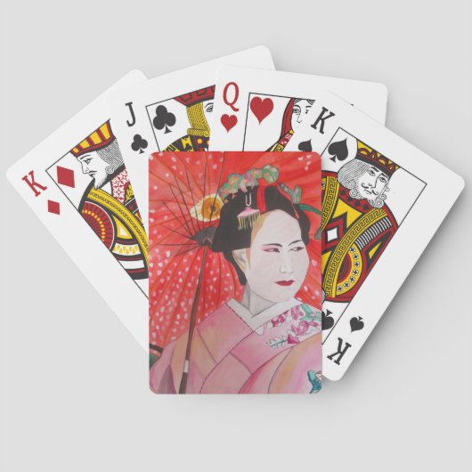 Japanse Geisha met rode paraplu originele kunst Pokerkaarten (Achterkant)