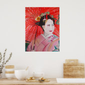 Japanse Geisha met rode paraplu originele kunst Poster (Keuken)