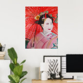 Japanse Geisha met rode paraplu originele kunst Poster (Thuiskantoor)