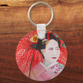 Japanse Geisha met rode paraplu originele kunst Sleutelhanger (Voorkant)