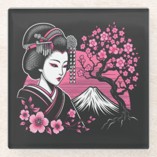 Japanse Geisha Mount Fuji Japanse Kersenbloesem Glazen Onderzetter