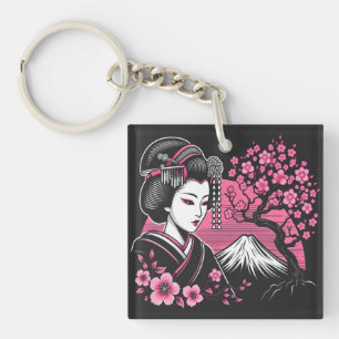 Japanse Geisha Mount Fuji Japanse Kersenbloesem Sleutelhanger
