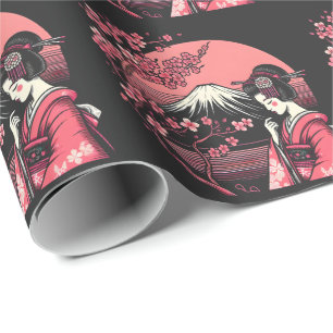 Japanse Geisha Mount Fuji Kersenbloesem Bomen Cadeaupapier