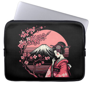Japanse Geisha Mount Fuji Kersenbloesem Bomen Laptop Sleeve