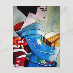 Japanse Geisha origineel aquarel kunstschilderij Briefkaart