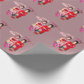 Japanse Geisha rode kimono schattige kunst Cadeaupapier (Hoek)