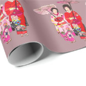 Japanse Geisha rode kimono schattige kunst Cadeaupapier (Rol Hoek)