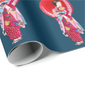 Japanse Geisha rode kimono schattige kunst Cadeaupapier (Rol Hoek)