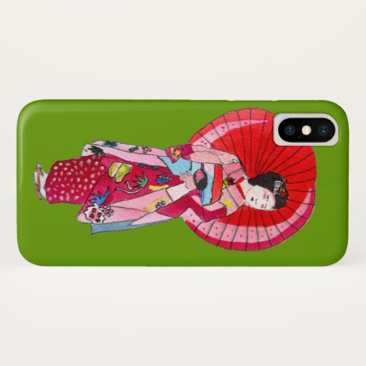 Japanse Geisha rode kimono schattige kunst Case-Mate iPhone Case (Achterkant (horizontaal))