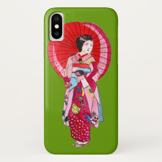 Japanse Geisha rode kimono schattige kunst Case-Mate iPhone Case (Achterkant)