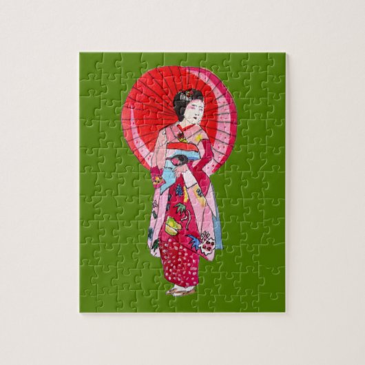 Japanse Geisha rode kimono schattige kunst Legpuzzel (Verticaal)