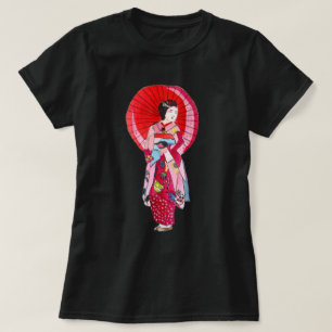 Japanse Geisha rode kimono schattige kunst T-shirt