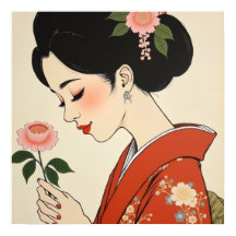 Japanse Geisha Rode Kimono Ukiyo-e Stijl