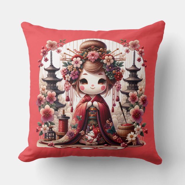 Japanse Geisha Schattigee scene Kussen (Voorkant)