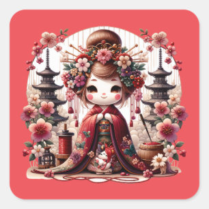 Japanse Geisha Schattigee scene Vierkante Sticker