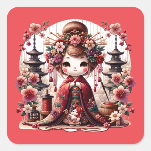 Japanse Geisha Schattigee scene Vierkante Sticker (Voorkant)