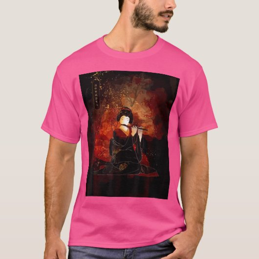 Japanse Geisha speelt Shakuhachi fluit T-shirt (Voorkant)