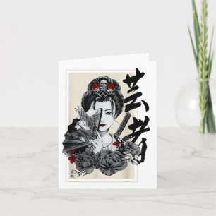Japanse Geisha Tatoeage Retro Vintage Samurai Graf Kaart