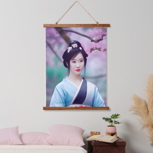 Japanse Geisha Tree AI Creëer fotostijl Hangend Wandkleed (Slaapkamer)