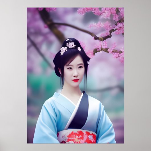 Japanse Geisha Tree AI Creëer fotostijl Poster (Voorkant)