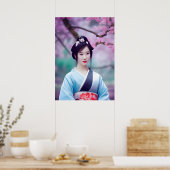 Japanse Geisha Tree AI Creëer fotostijl Poster (Keuken)