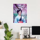 Japanse Geisha Tree AI Creëer fotostijl Poster (Thuiskantoor)
