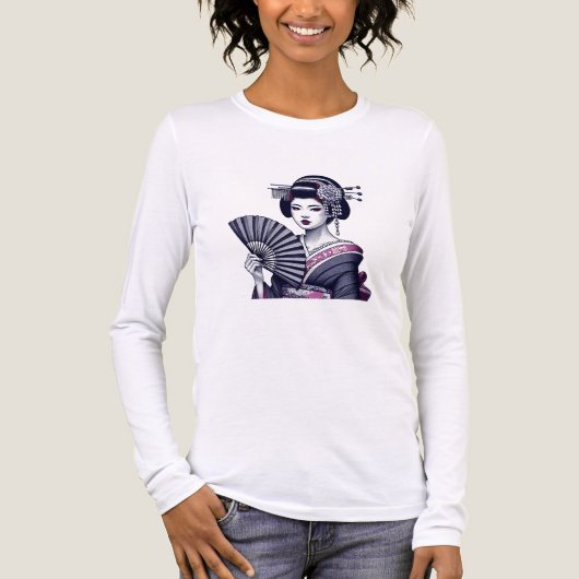 Japanse Geisha Tshirt met lange mouwen voor dames (Voorkant volledig)