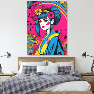 Japanse geisha vrouw in traditionele kimono canvas afdruk