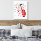 Japanse Geisha-Waterverf met Kimono en Sakura Canvas Afdruk (Insitu (Slaapkamer))