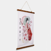 Japanse Geisha-Waterverf met Kimono en Sakura Hangend Wandkleed (Gebogen)