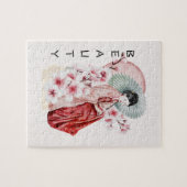Japanse Geisha-Waterverf met Kimono en Sakura Legpuzzel (Horizontaal)