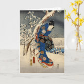 Japanse Geisya in Sneeuw, Toyokuni, Ukiyo-e Kaart (Gele Bloem)