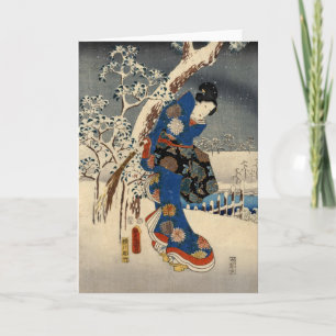 Japanse Geisya in Sneeuw, Toyokuni, Ukiyo-e Kaart